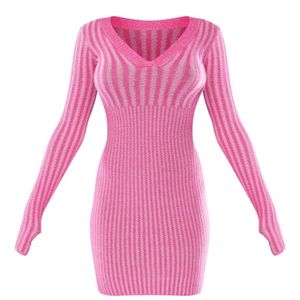 Pink Two Tone Knit Open Strappy Back Dress - NWT